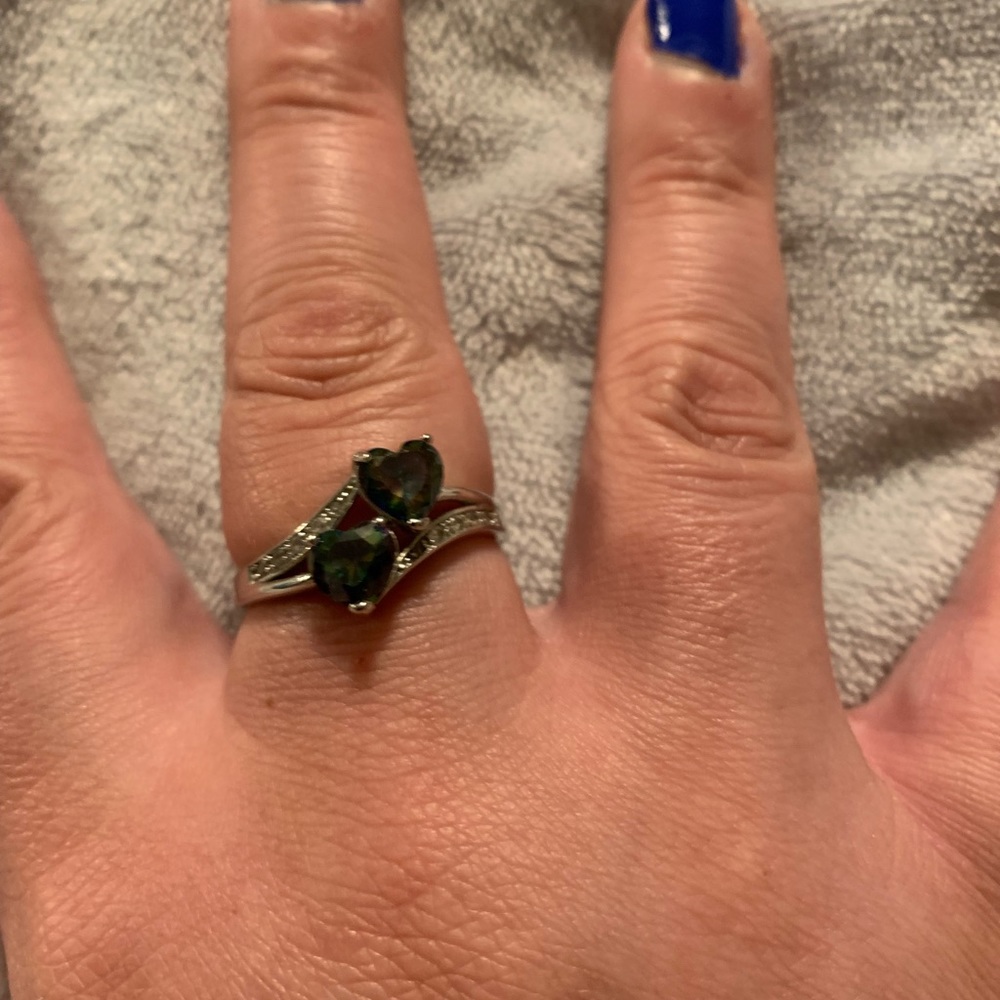 Rainbow stone, heart shaped ring